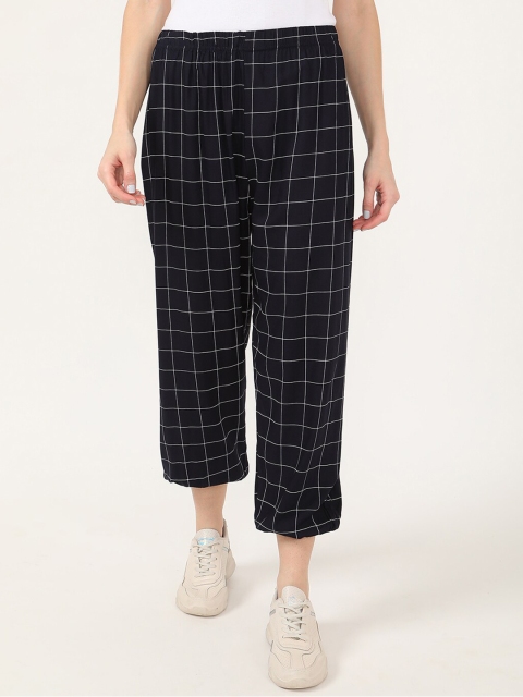 

V2 Value & Variety Women Navy Blue & White Checked Cropped Harem Pants