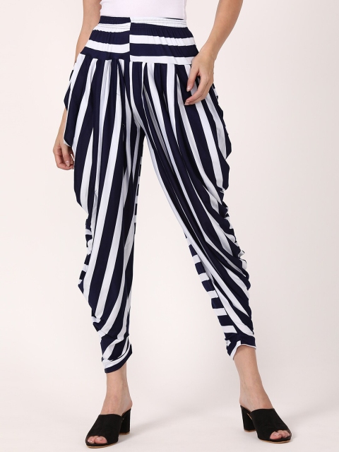 

V2 Value & Variety Women Navy Blue & White Striped Cotton Cropped Harem Pants