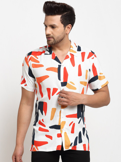 

Ennoble Men White Tailored Fit Pure Cotton Printed Casual Shirt