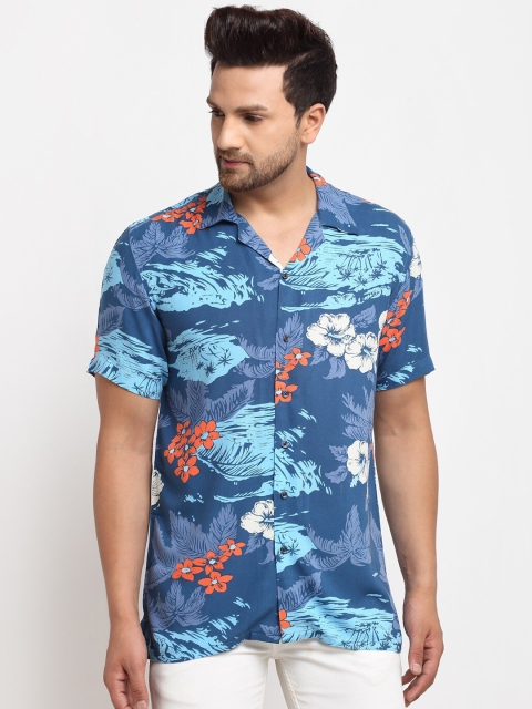 

Ennoble Men Blue Tailored Fit Floral Pure Cotton Printed Casual Shirt