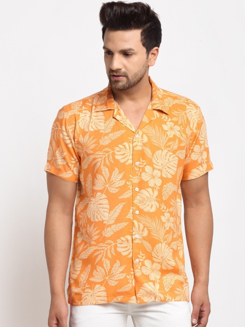 

Ennoble Men Orange Tailored Fit Floral Pure Cotton Printed Casual Shirt