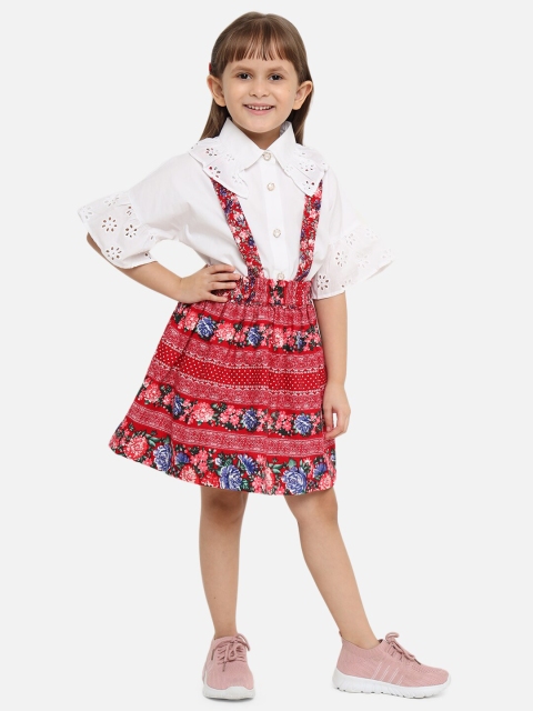 

Nauti Nati Girls White & Maroon Shirt With Skirt