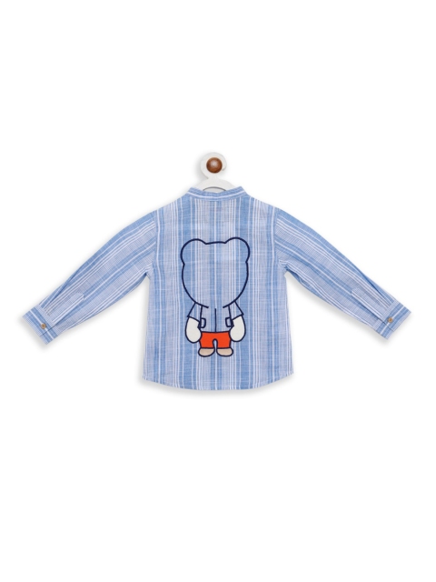 

Nauti Nati Boys Cotton Blue Embroidered Striped Casual Shirt