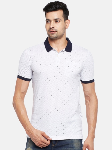 

BYFORD by Pantaloons Men White & Navy Blue Printed Polo Collar Pockets T-shirt