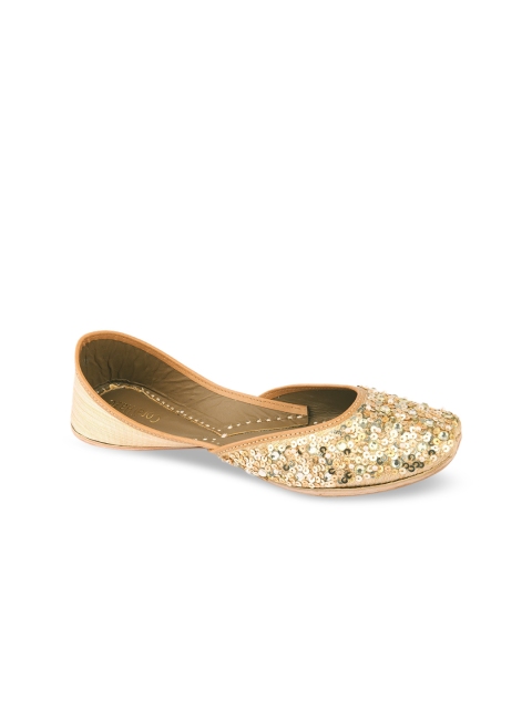 

Coral Haze Women Gold-Toned Embellished Mojaris