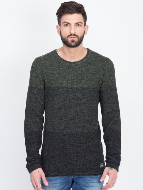 

LINDBERGH Men Black & Olive Green Colourblocked Pullover