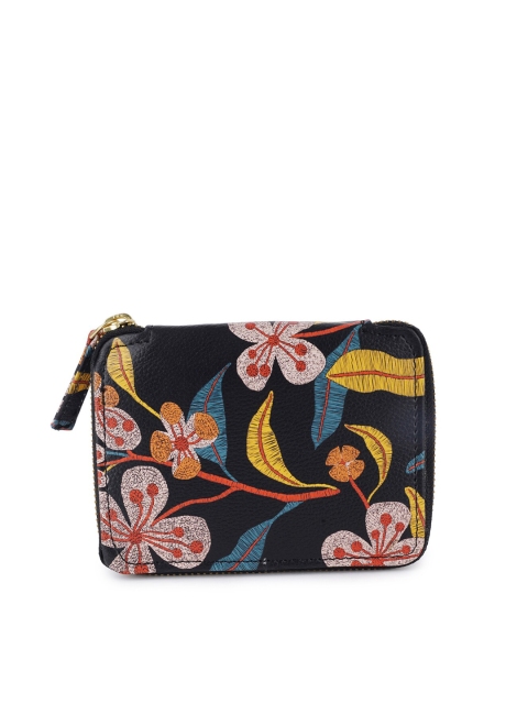 

Lapis O Lupo Women Black Floral Printed Zip Around Wallet
