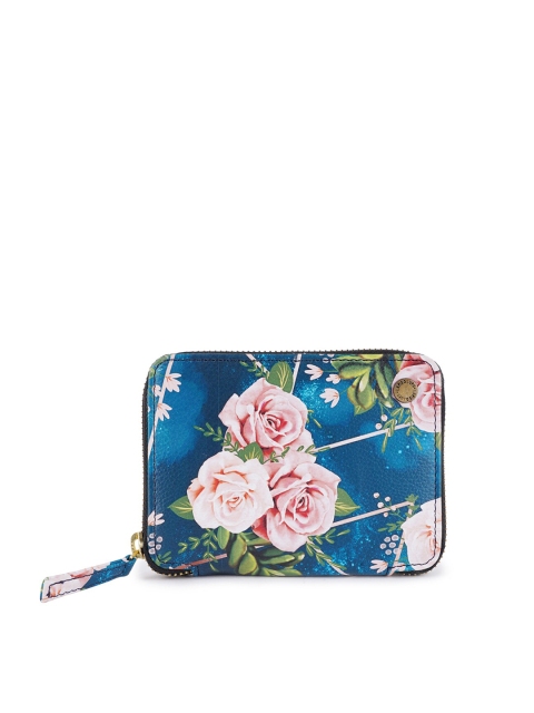 

Lapis O Lupo Women Blue Floral Printed Zip Around Wallet