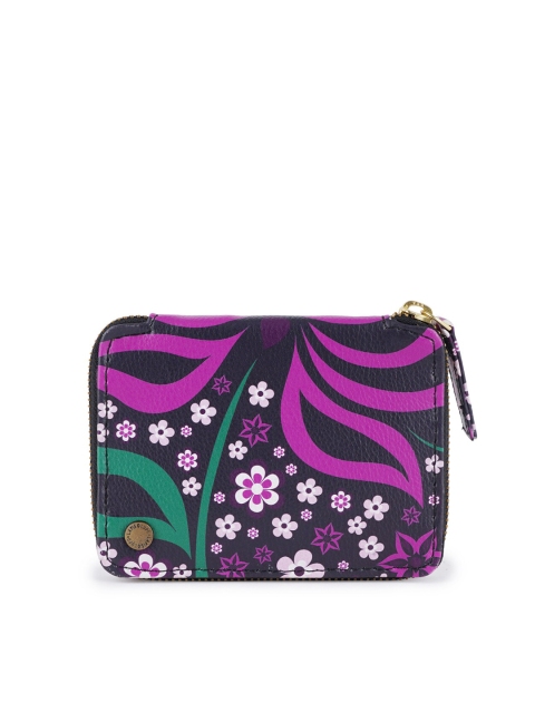 

Lapis O Lupo Women Black & Purple Floral Printed Zip Around Wallet
