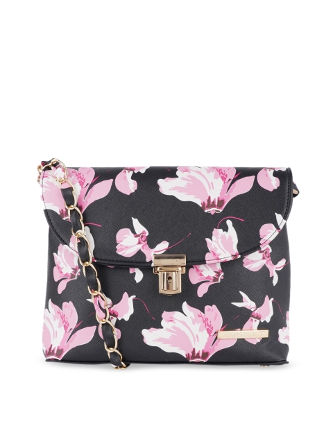 

Lapis O Lupo Black Floral Printed Structured Sling Bag