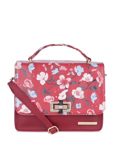 

Lapis O Lupo Red Floral Printed Structured Satchel