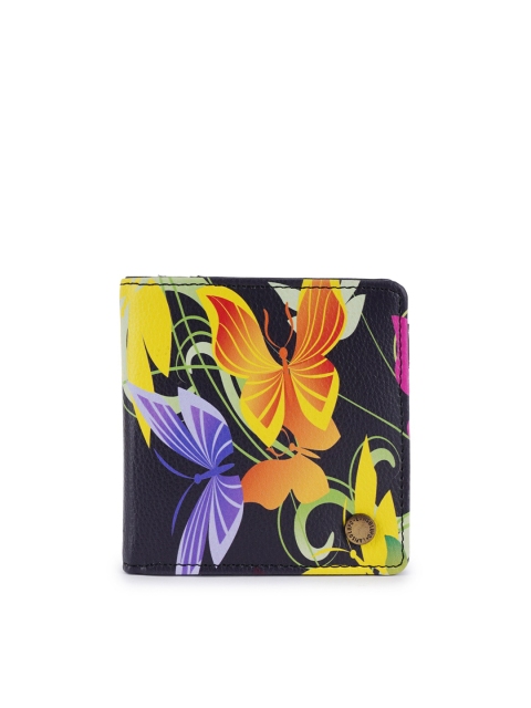 

Lapis O Lupo Women Black & Yellow Floral Printed Two Fold Wallet