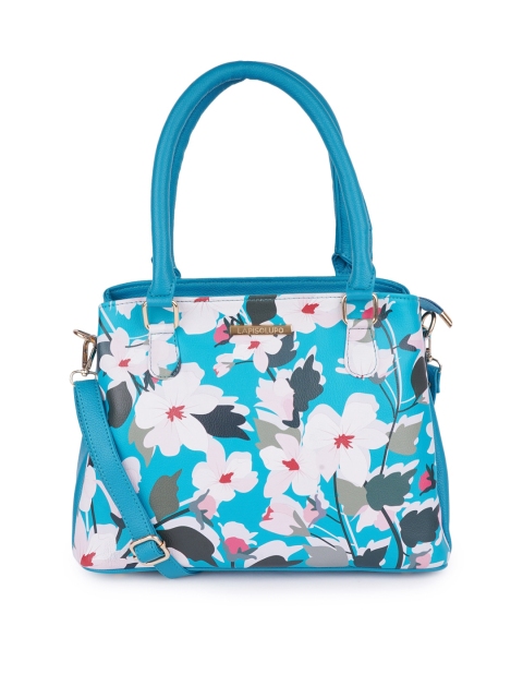 

Lapis O Lupo Turquoise Blue Floral Printed Structured Handheld Bag