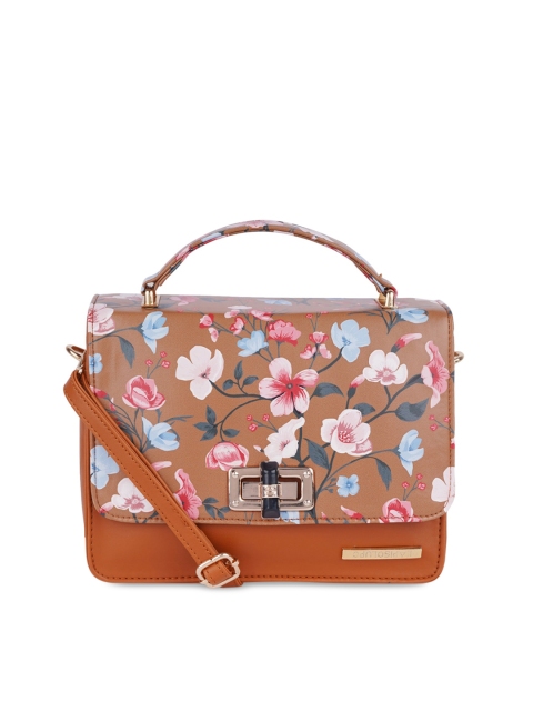 

Lapis O Lupo Tan Floral Printed Structured Satchel