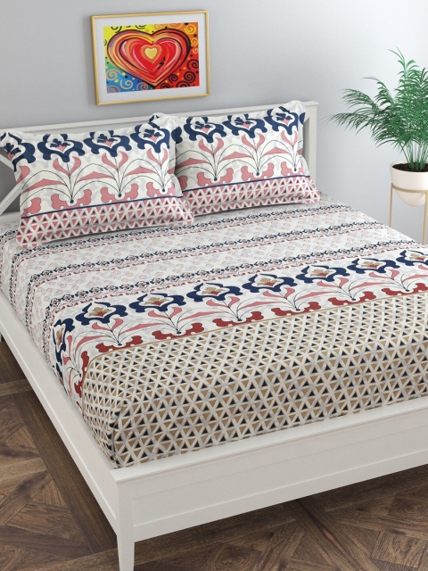

Florida White & Blue Floral 180 TC King Bedsheet with 2 Pillow Covers