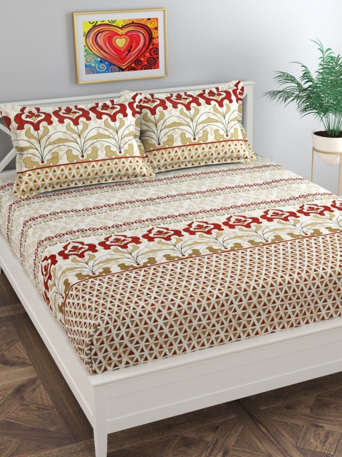 

Florida Beige & Cream-Coloured Floral 180 TC King Bedsheet with 2 Pillow Covers