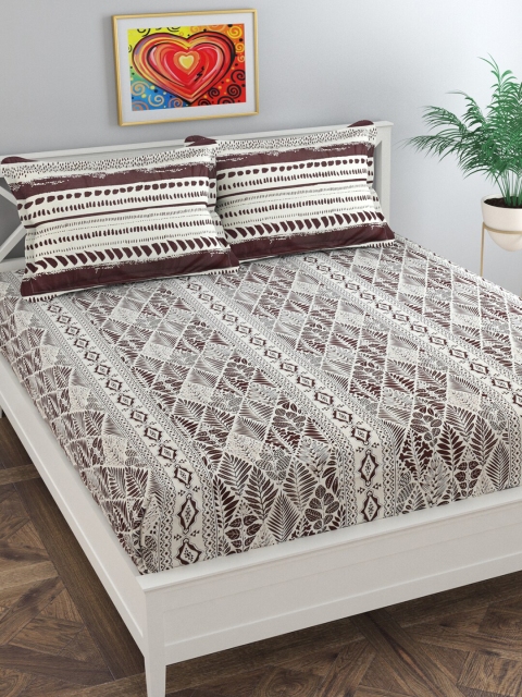 

Florida Coffee Brown & White Floral 144 TC King Bedsheet with 2 Pillow Covers