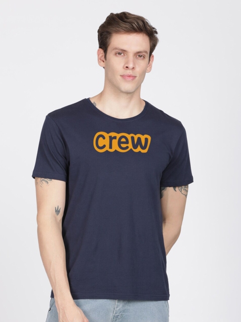 

MASH UNLIMITED Men Navy Blue Typography Printed Slim Fit T-shirt