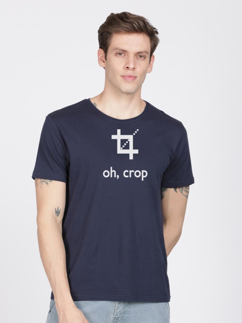 

MASH UNLIMITED Men Navy Blue Typography Printed Slim Fit T-shirt