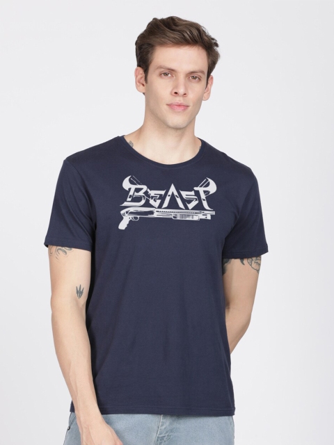 

MASH UNLIMITED Men Navy Blue Typography Printed Slim Fit T-shirt
