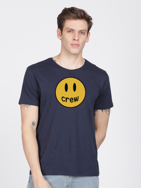 

MASH UNLIMITED Men Navy Blue & Yellow Smiley Graphic Printed Slim Fit T-shirt