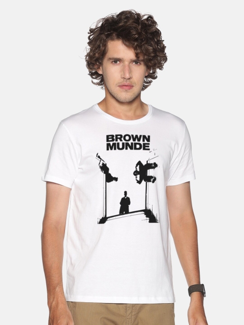 

MASH UNLIMITED Men White & Black Brown Munde Graphic Printed Slim Fit T-shirt
