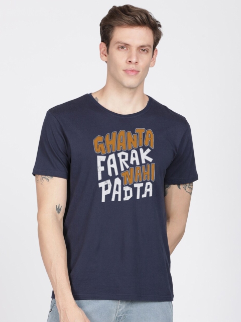

MASH UNLIMITED Men Navy Blue Typography Printed Slim Fit T-shirt
