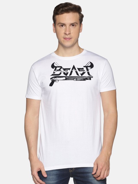 

MASH UNLIMITED Men White Typography Printed Slim Fit T-shirt