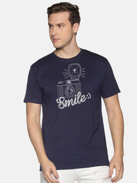 

MASH UNLIMITED Men Navy Blue Typography Printed Slim Fit T-shirt