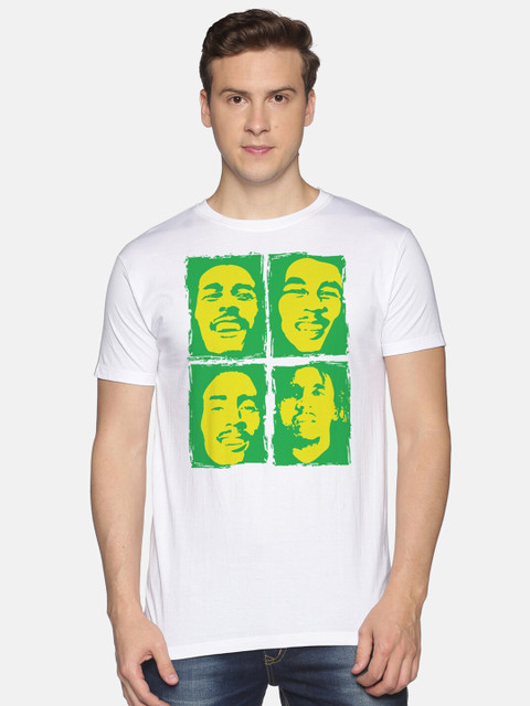 

MASH UNLIMITED Men White & Green Bob Marley Graphic Printed Slim Fit T-shirt