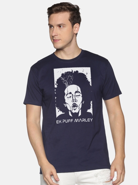 

MASH UNLIMITED Men Navy Blue & White Bob Marley Graphic Printed Slim Fit T-shirt