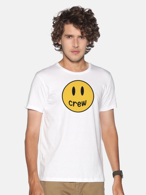 

MASH UNLIMITED Men White & Yellow Smiley Graphic Printed Slim Fit T-shirt