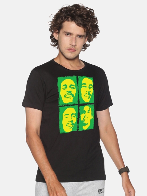 

MASH UNLIMITED Men Black & Green Bob Marley Graphic Printed Slim Fit T-shirt