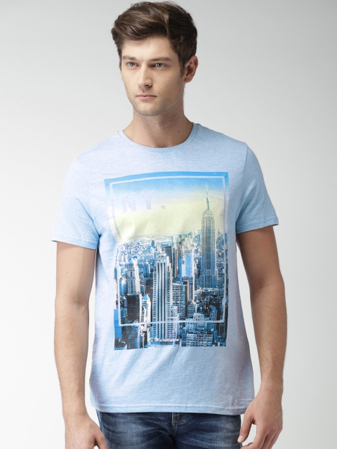 

Celio Men Light Blue Printed Round Neck T-shirt