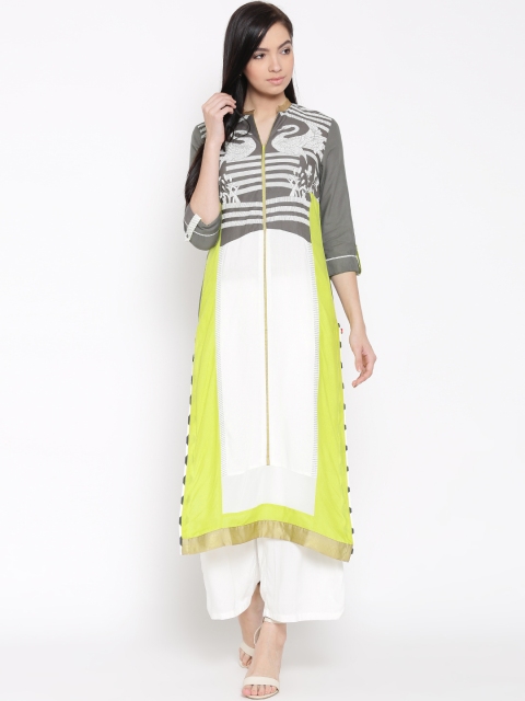 

W Women Grey Printed Straight Kurta
