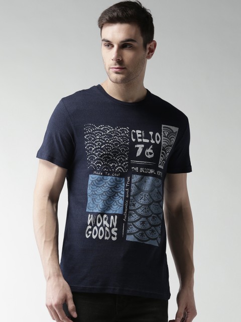 

Celio Men Navy Printed Round Neck T-shirt, Navy blue