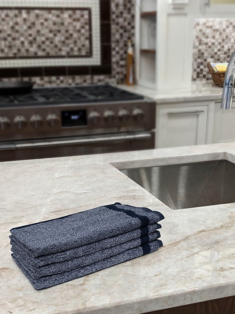 

Softweave Set Of 4 Navy Blue & White Solid 480 GSM Pure Cotton Hand Towels
