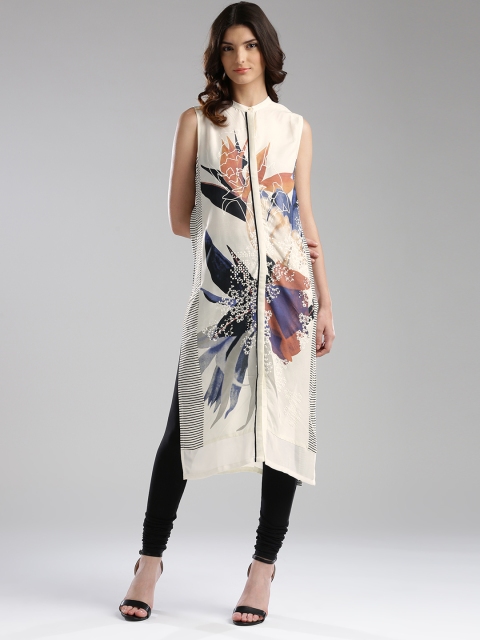 

W Women Off-White Printed Straight Kurta