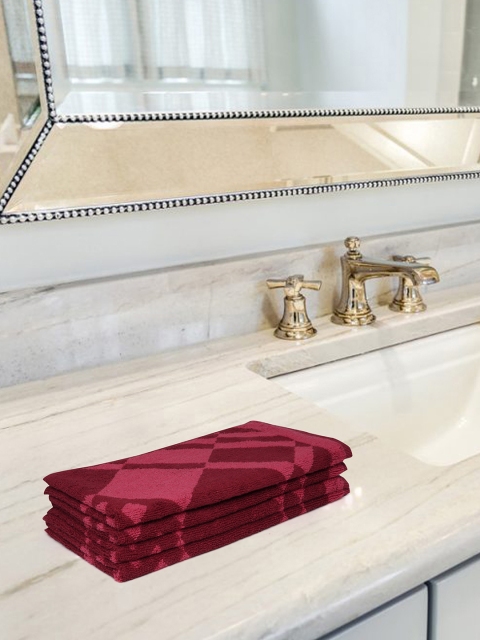 

Softweave Set Of 4 Red Patterned Pure Cotton 500 GSM Hand Towels