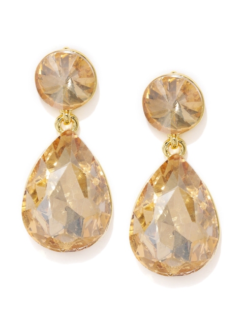 

Blisscovered Gold-Toned Stone Studded Teardrop Shaped Drop Earrings