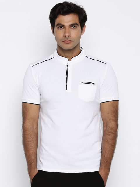 

Celio Men White Solid Mandarin Collar T-shirt