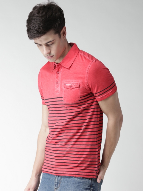 

Celio Coral Pink & Black Striped Polo T-Shirt
