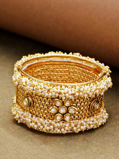 

Priyaasi Women Gold-Toned & White Brass Kundan Handcrafted Kada Bracelet