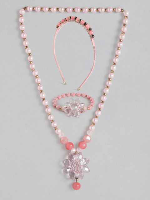 

Carlton London Girls Pink & Black Beaded & Studded Handcrafted Jewellery Set