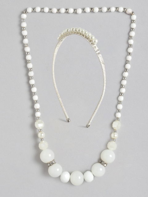 

Carlton London Girls Off-White & Silver-Toned Beaded & Studded Handcrafted Jewellery Set