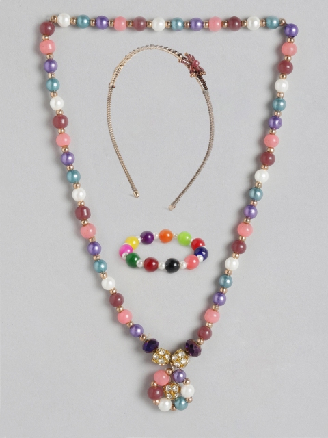 

Carlton London Girls Multi-Coloured Stone-Studded Beaded Handcrafted Jewellery Set