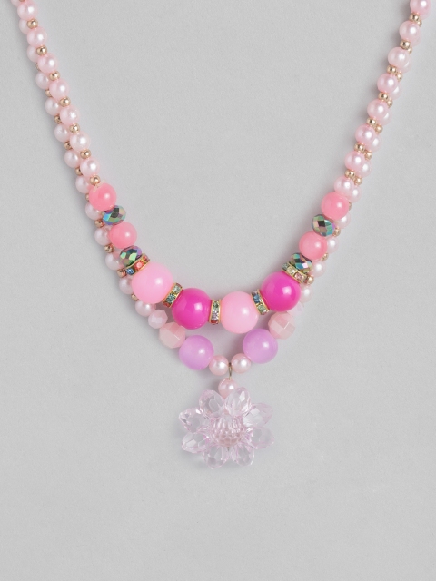 

Carlton London Girls Set of 2 Beaded & Stone Studded Necklaces, Pink