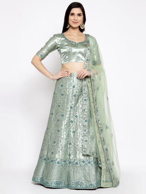 

Satrani Green & Silver-Toned Embroidered Beads and Stones Semi-Stitched Lehenga & Blouse With Dupatta