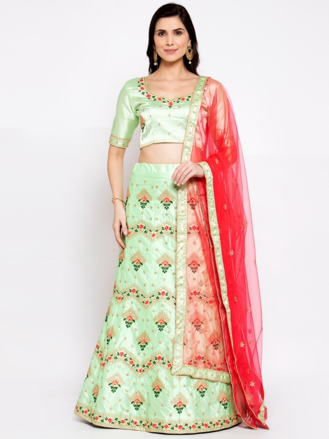 

Satrani Lime Green & Pink Embroidered Semi-Stitched Lehenga & Blouse With Dupatta