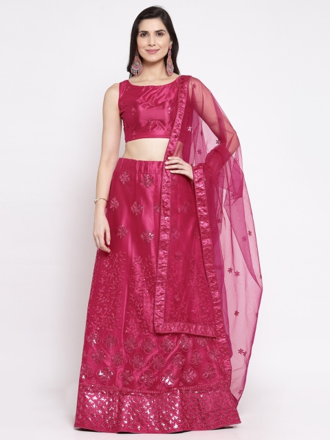 

Satrani Maroon Embroidered Semi-Stitched Lehenga & Blouse With Dupatta